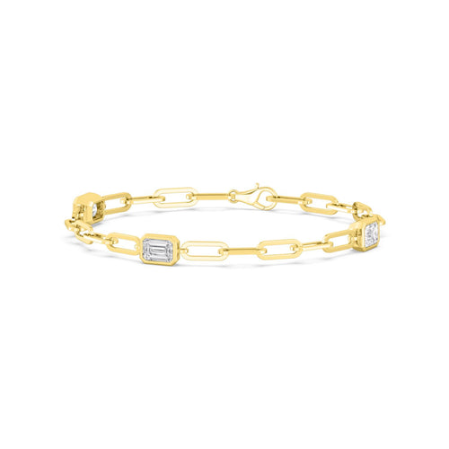 Lumi emerald bezel paperclip lab grown diamond bracelet in yellow gold - view 5