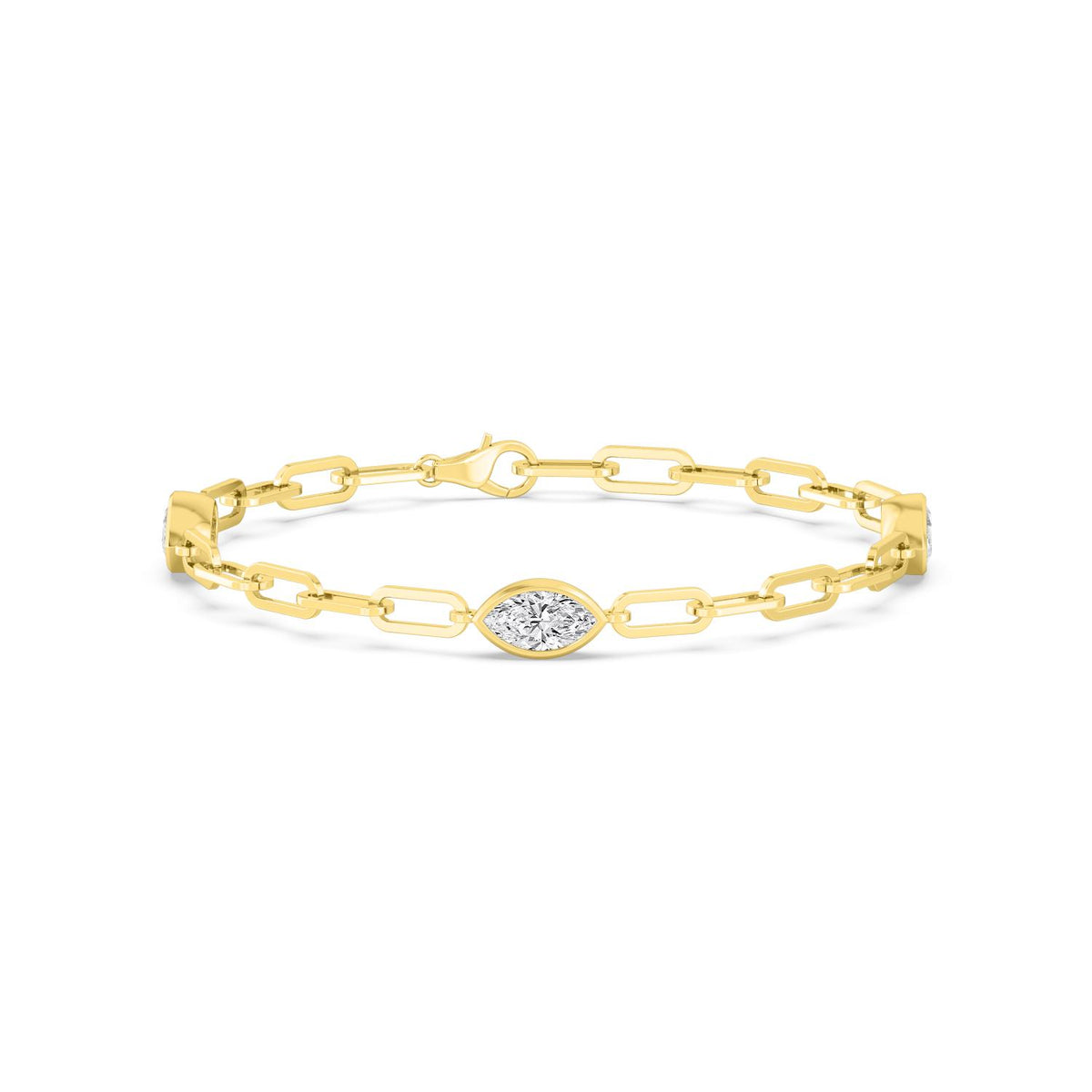Maelle east-west marquise paperclip lab grown diamond bracelet in yellow gold - view 1