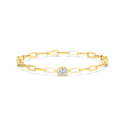 Marielle oval bezel paperclip lab grown diamond bracelet in yellow gold - view 1