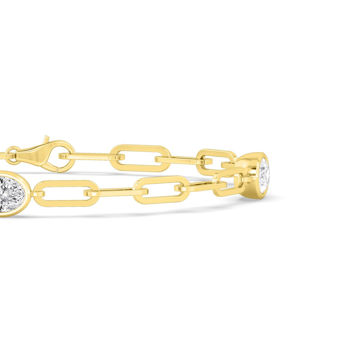 Marielle oval bezel paperclip lab grown diamond bracelet in yellow gold - view 4