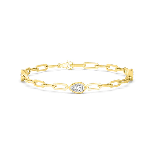 Noelle east-west pear paperclip lab grown diamond bracelet in yellow gold - view 1