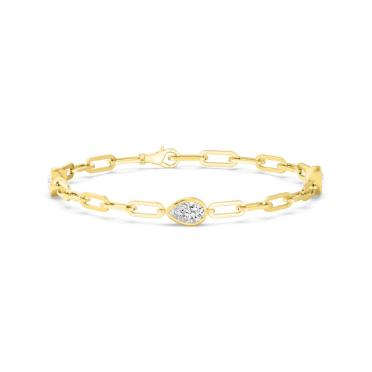 Noelle east-west pear paperclip lab grown diamond bracelet in yellow gold - view 1
