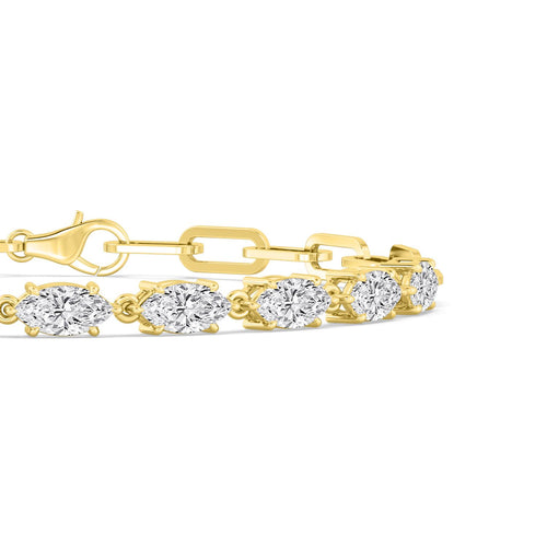 Odette marquise paperclip line lab grown diamond bracelet in yellow gold - view 4