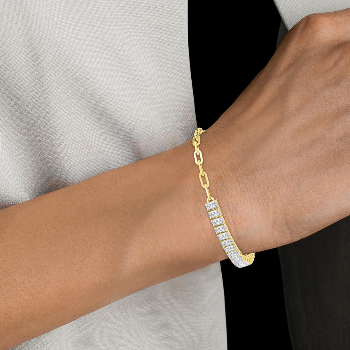 Hadley emerald paperclip line lab grown diamond bracelet in yellow gold - view 2