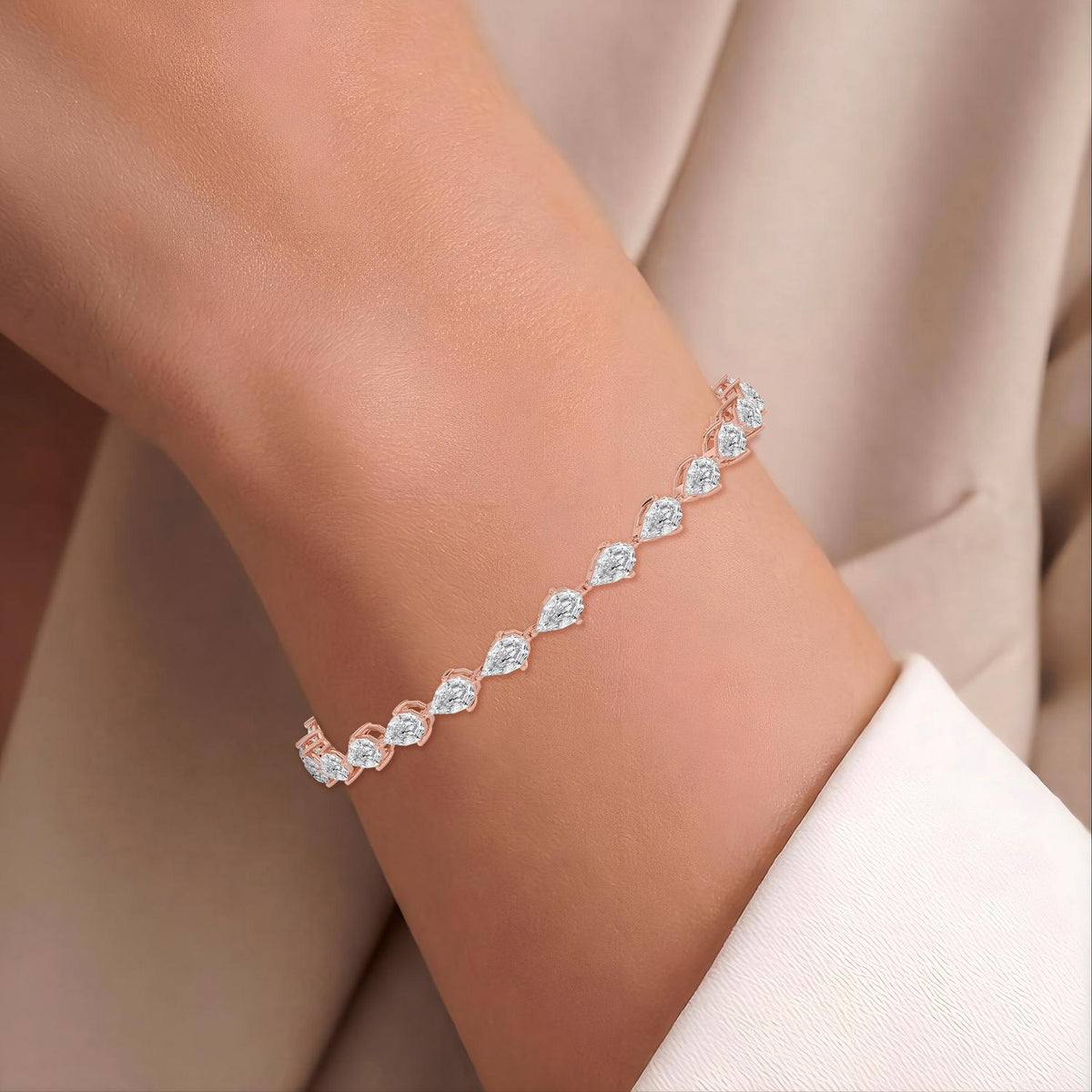 Iris angled pear tennis lab grown diamond bracelet in rose gold - view 2