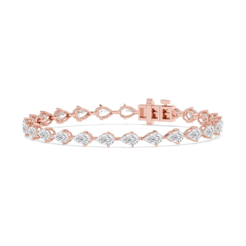 Iris angled pear tennis lab grown diamond bracelet in rose gold - view 3