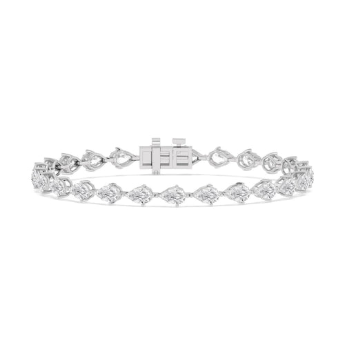 Iris angled pear tennis lab grown diamond bracelet in white gold - view 1