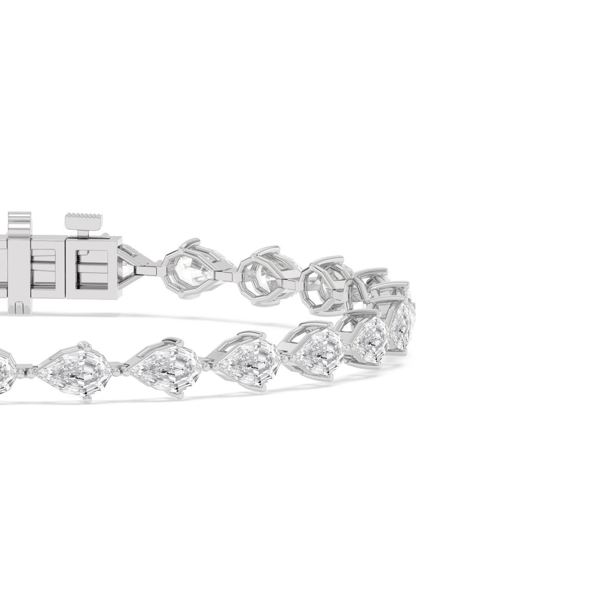 Iris angled pear tennis lab grown diamond bracelet in white gold - view 5