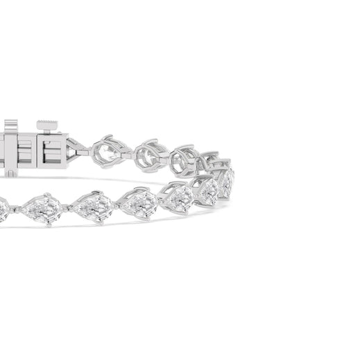 Iris angled pear tennis lab grown diamond bracelet in white gold - view 5