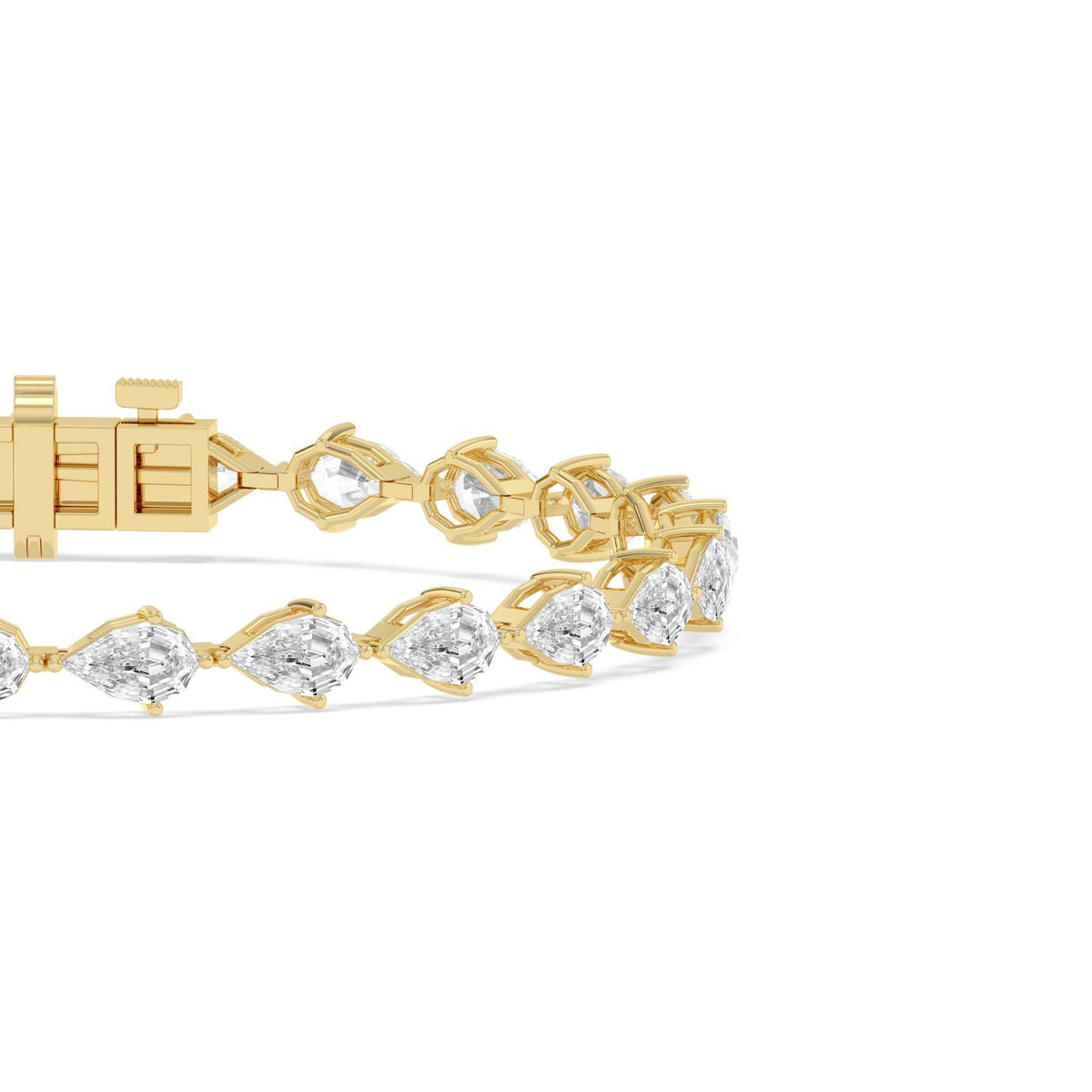 Iris angled pear tennis lab grown diamond bracelet in yellow gold - view 5