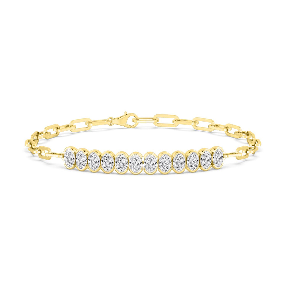 Isla oval paperclip line lab grown diamond bracelet in yellow gold - view 1