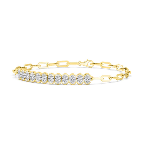 Isla oval paperclip line lab grown diamond bracelet in yellow gold - view 5