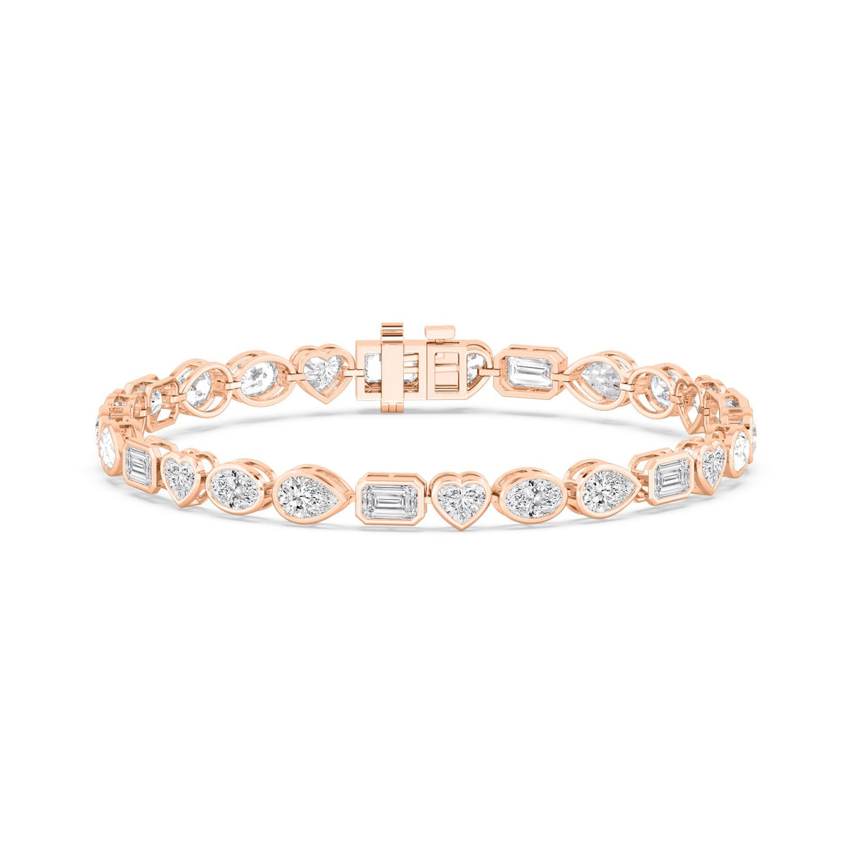 Jacinta mixed shape bezel tennis lab grown diamond bracelet in rose gold - view 1