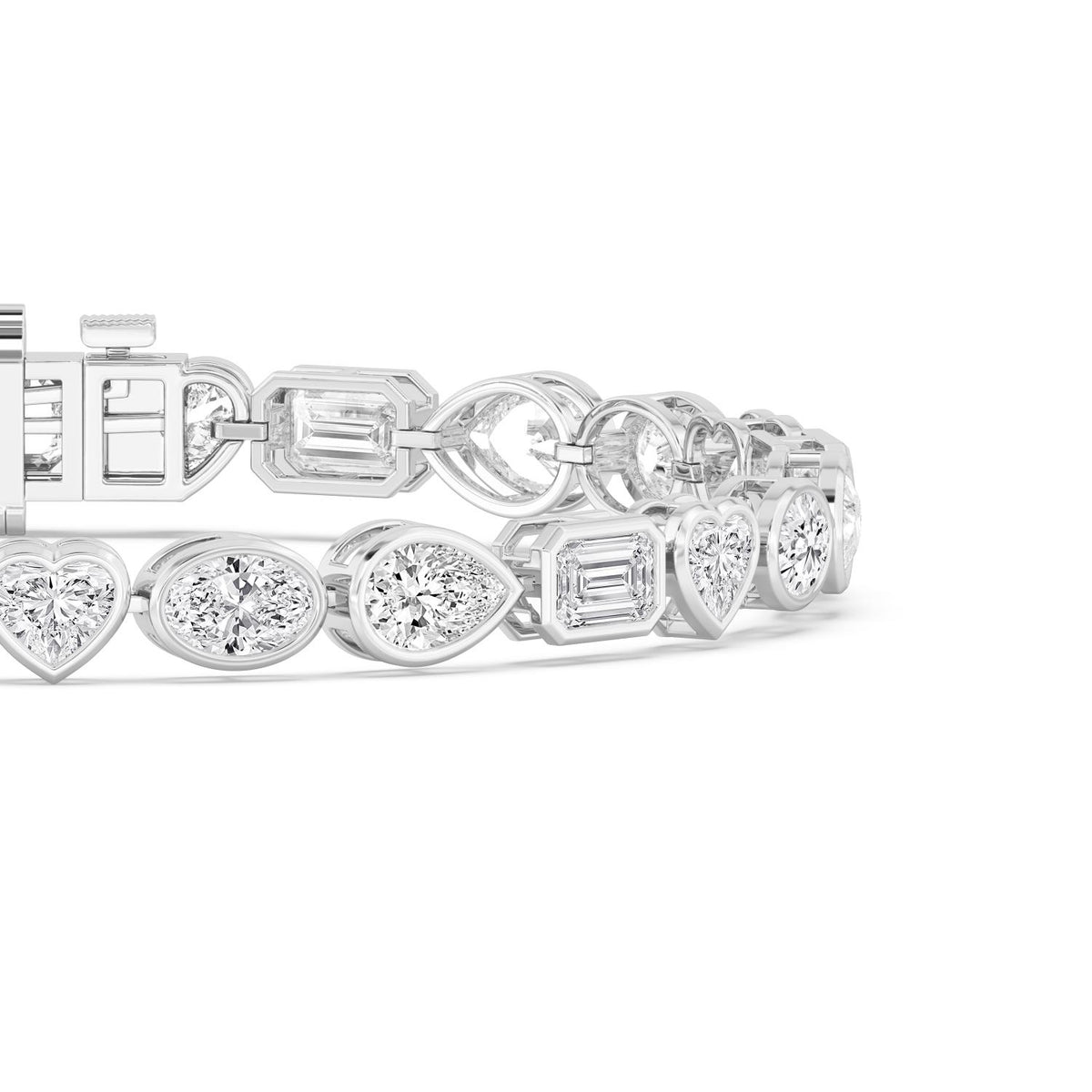 Jacinta mixed shape bezel tennis lab grown diamond bracelet in white gold - view 4