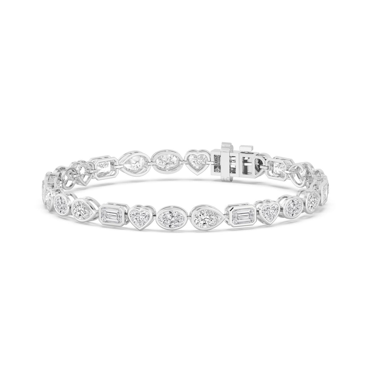 Jacinta mixed shape bezel tennis lab grown diamond bracelet in white gold - view 5