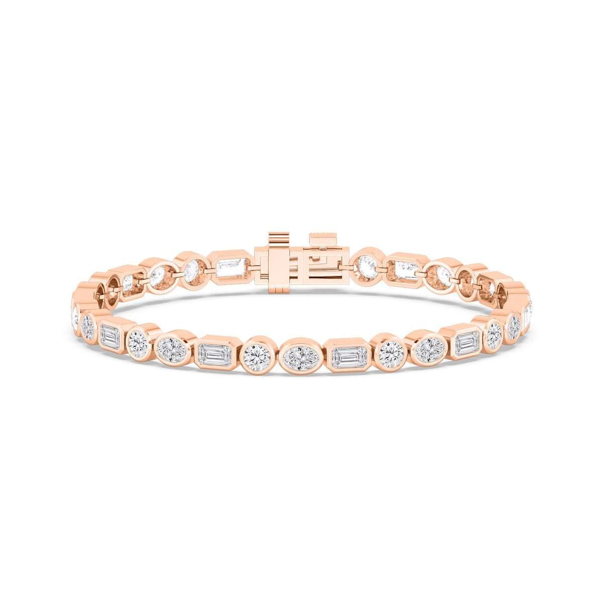 Jade mixed bezel line lab grown diamond bracelet in rose gold - view 1