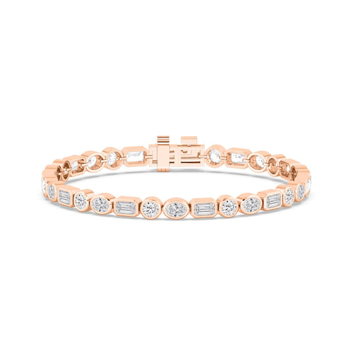 Jade mixed bezel line lab grown diamond bracelet in rose gold - view 1