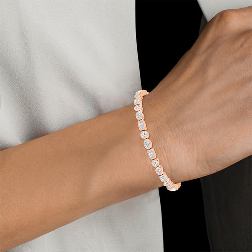 Jade mixed bezel line lab grown diamond bracelet in rose gold - view 2
