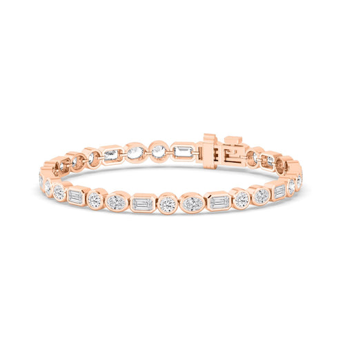 Jade mixed bezel line lab grown diamond bracelet in rose gold - view 5