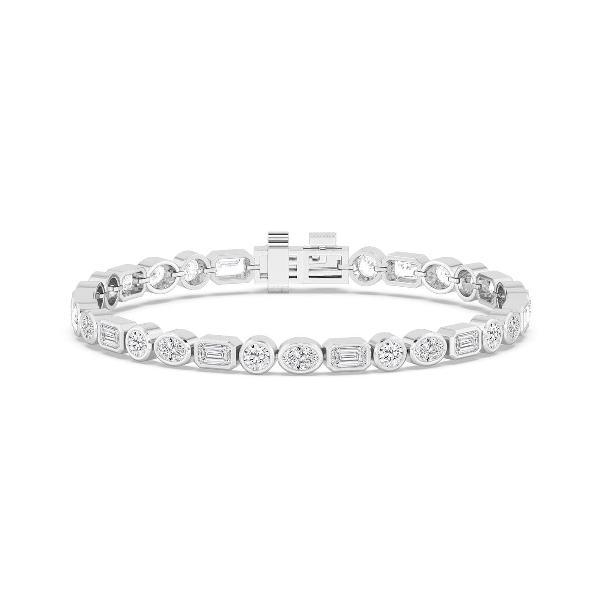 Jade mixed bezel line lab grown diamond bracelet in white gold - view 1