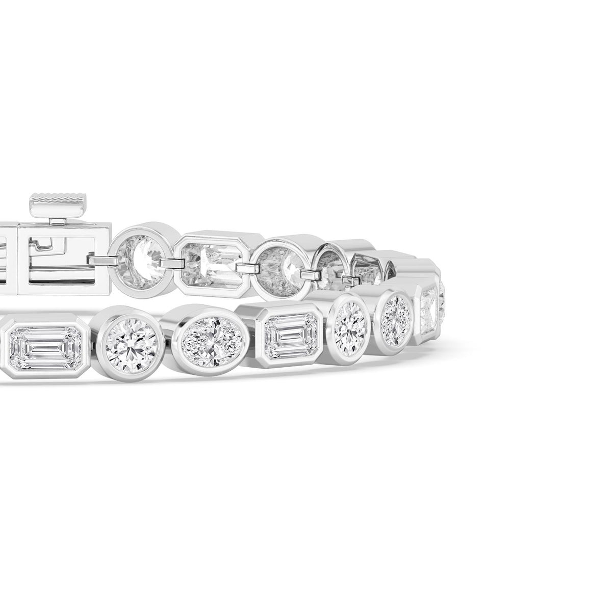Jade mixed bezel line lab grown diamond bracelet in white gold - view 4