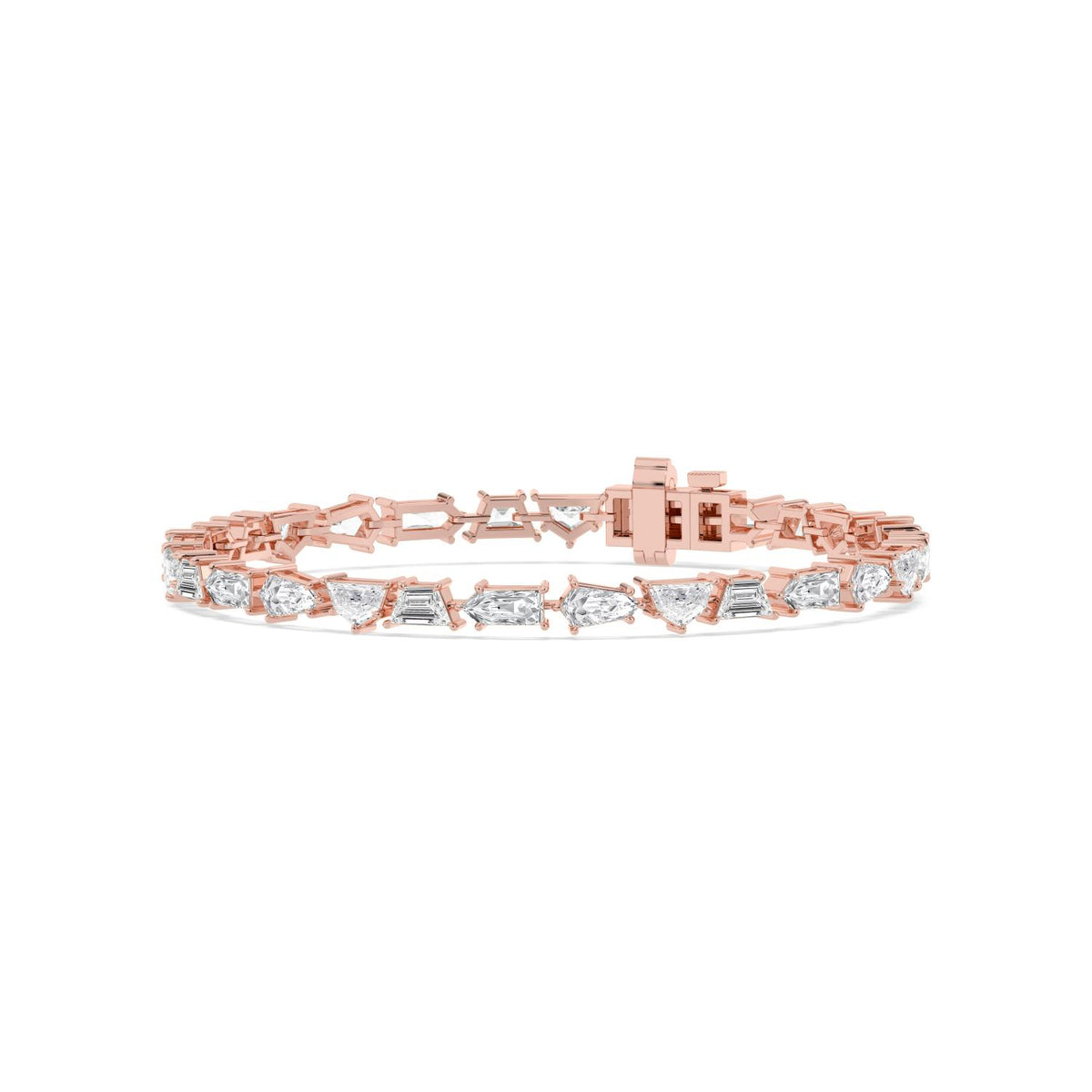 Jessamine mixed shape diamond line lab grown diamond bracelet in rose gold - view 3