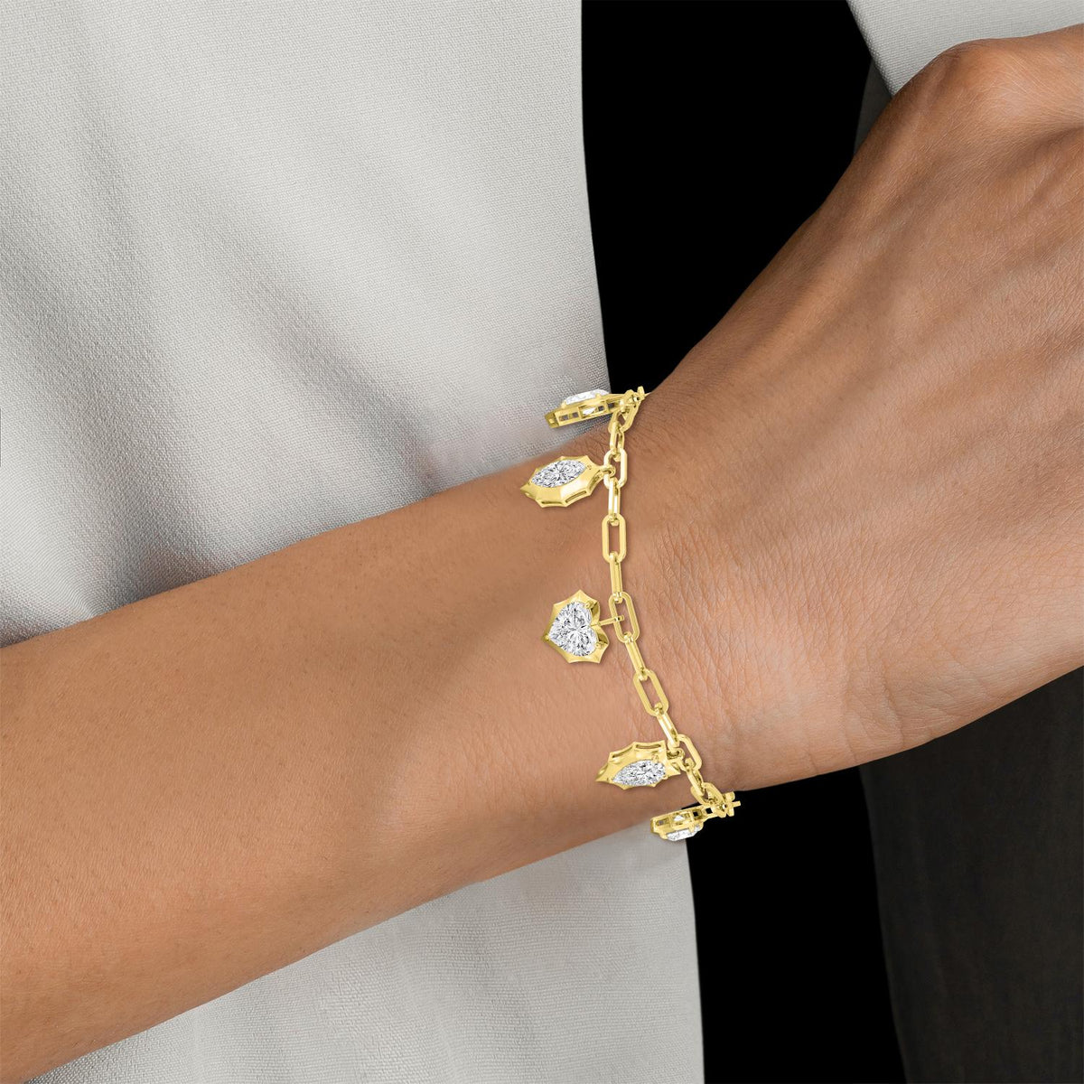 Josephine heart drop paperclip lab grown diamond bracelet in yellow gold - view 2