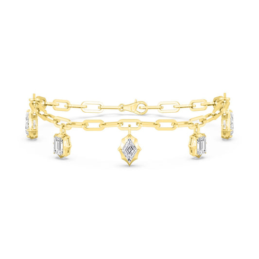 Kaia mixed drop paperclip lab grown diamond bracelet in yellow gold - view 1