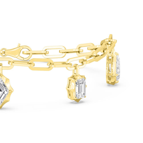 Kaia mixed drop paperclip lab grown diamond bracelet in yellow gold - view 4