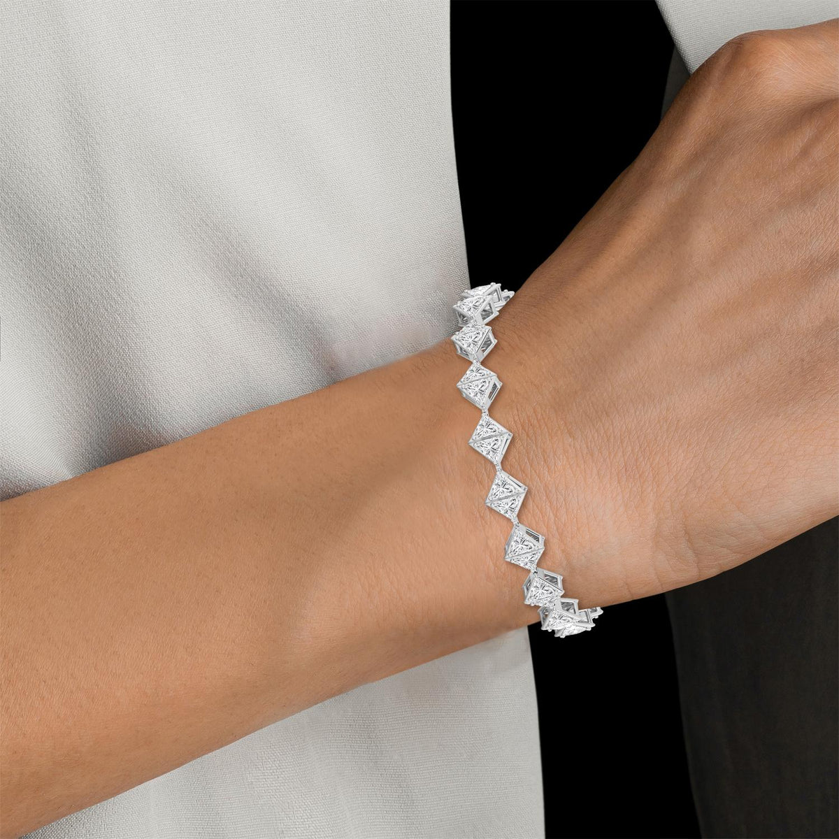 Keira triangular diamond line lab grown diamond bracelet in white gold - view 2