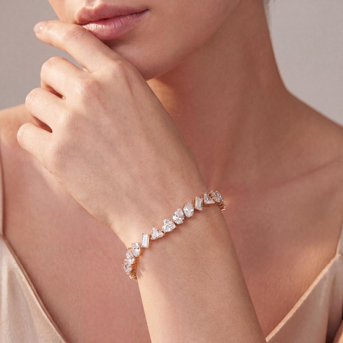 Lavinia angled diamond line lab grown diamond bracelet in rose gold - view 3
