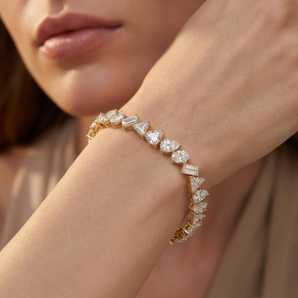 Lavinia angled diamond line lab grown diamond bracelet in yellow gold - view 2