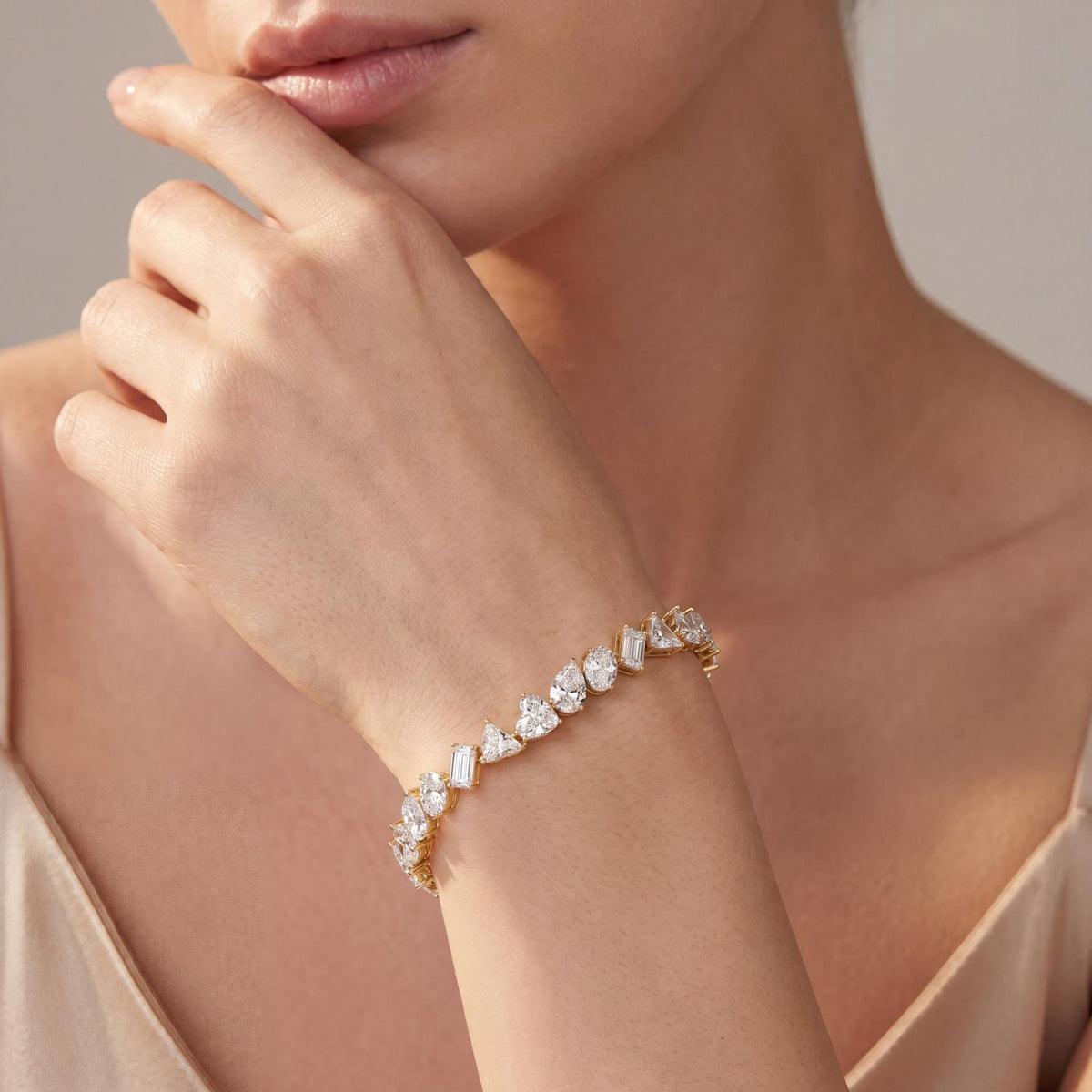 Lavinia angled diamond line lab grown diamond bracelet in yellow gold - view 3