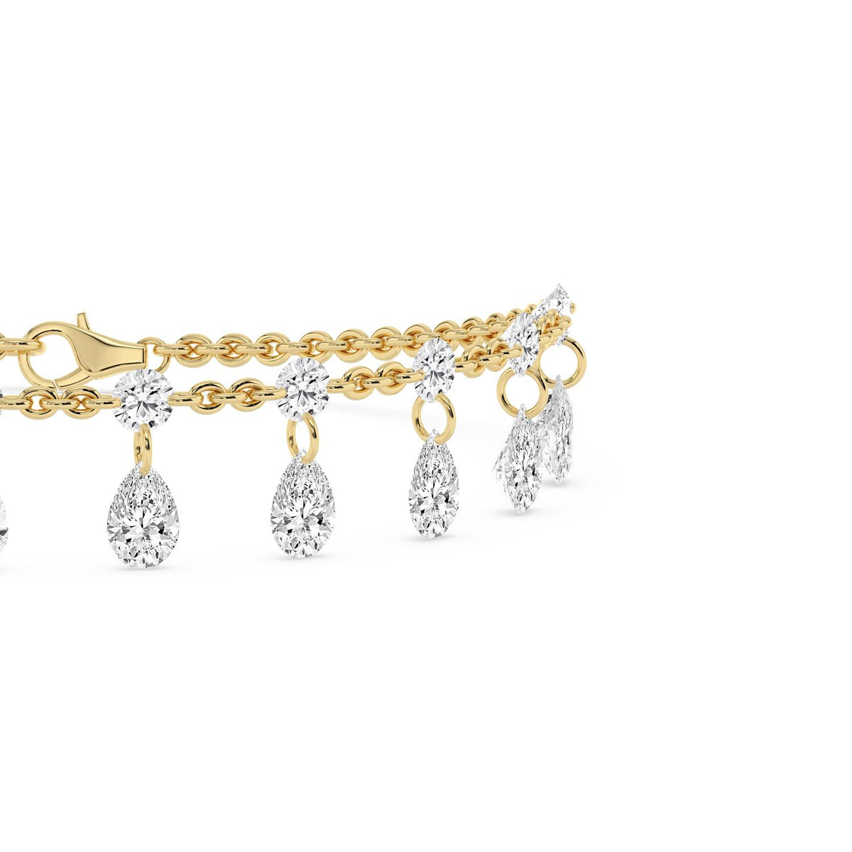 Solene diamond fringe chain lab grown diamond bracelet in yellow gold - view 5