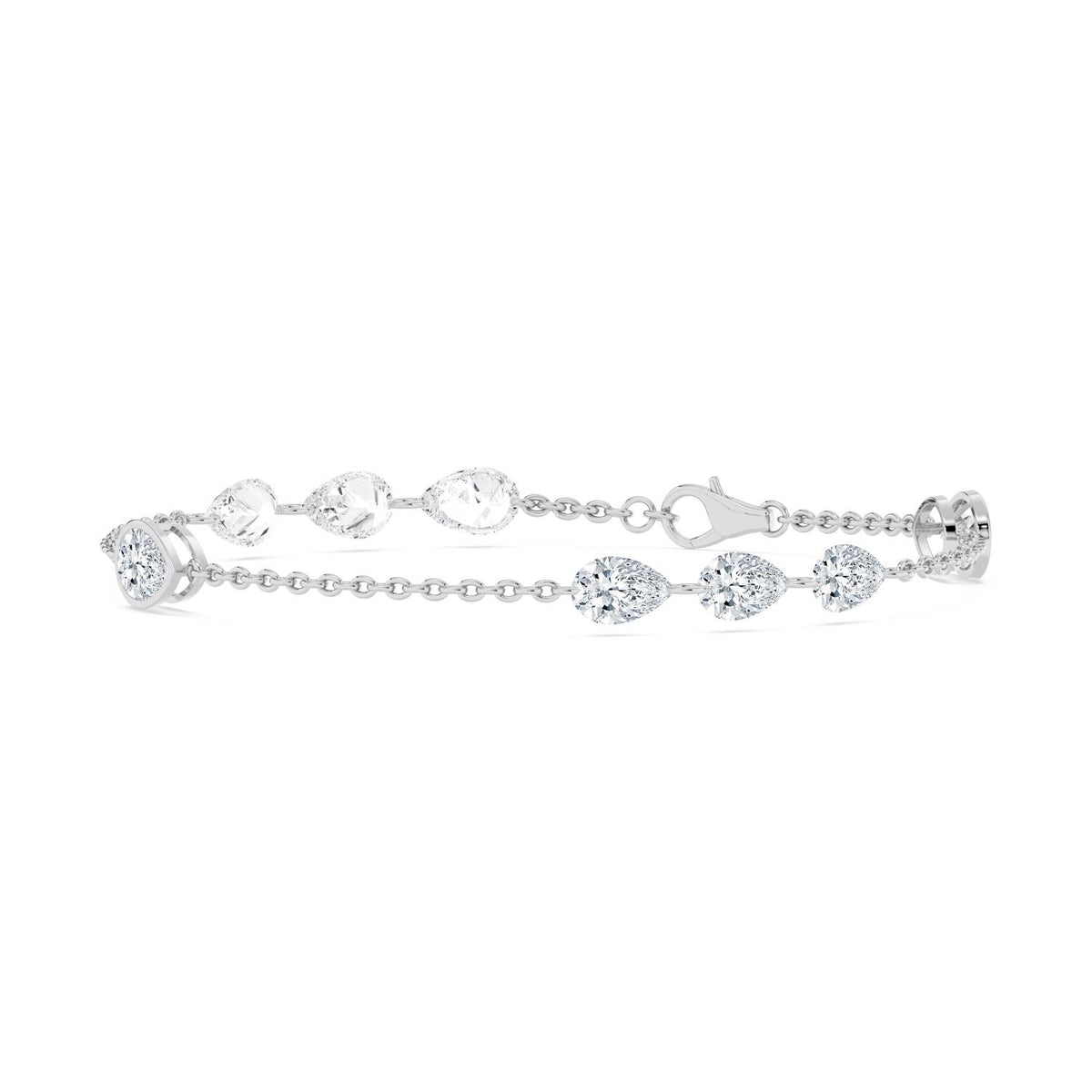 Lenora pear bezel station lab grown diamond bracelet in white gold - view 3