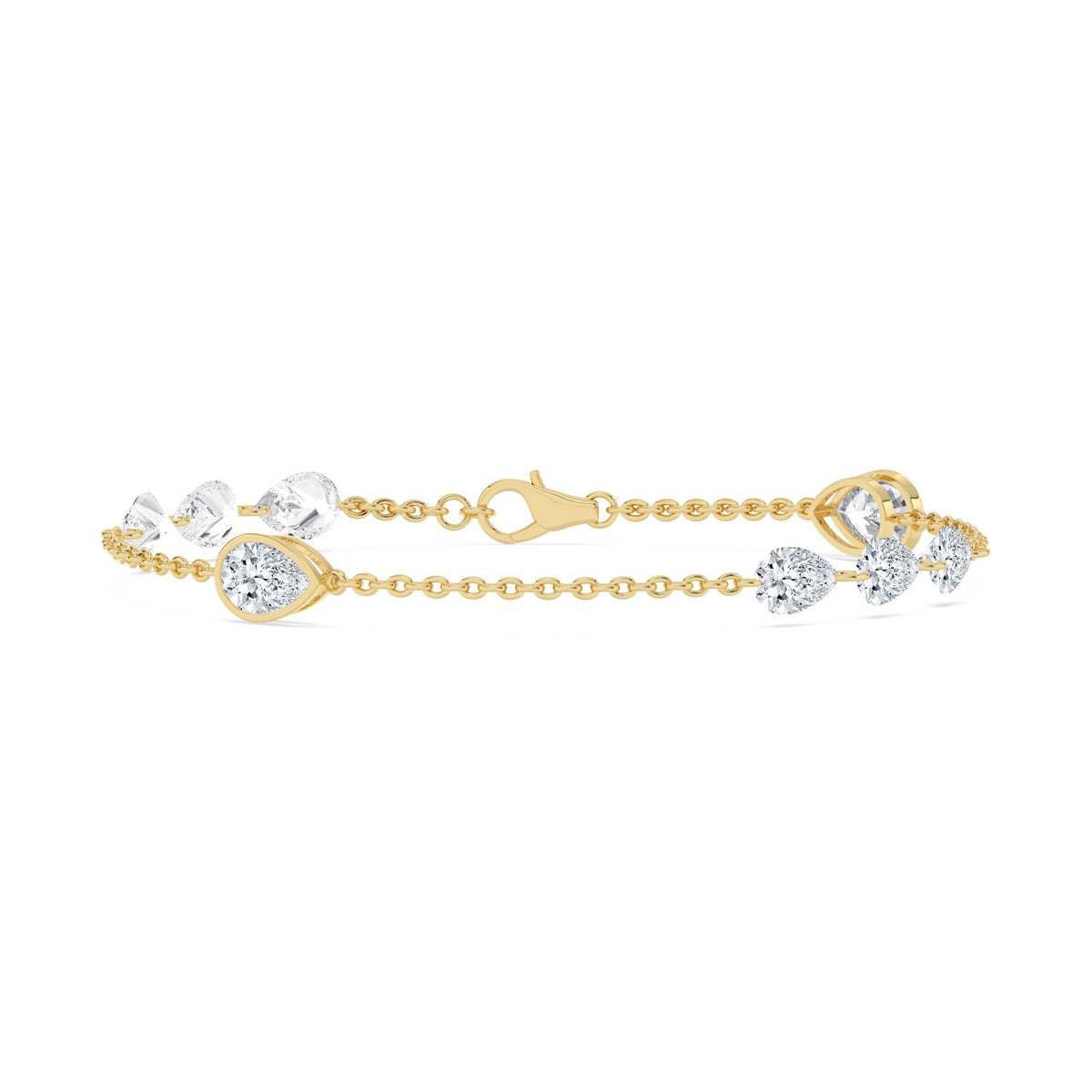 Lenora pear bezel station lab grown diamond bracelet in yellow gold - view 1