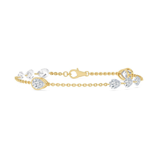 Lenora pear bezel station lab grown diamond bracelet in yellow gold - view 1