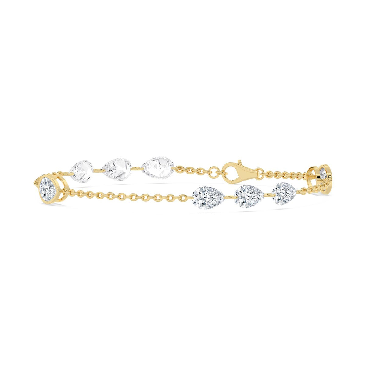 Lenora pear bezel station lab grown diamond bracelet in yellow gold - view 3