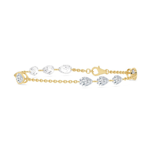 Lenora pear bezel station lab grown diamond bracelet in yellow gold - view 3