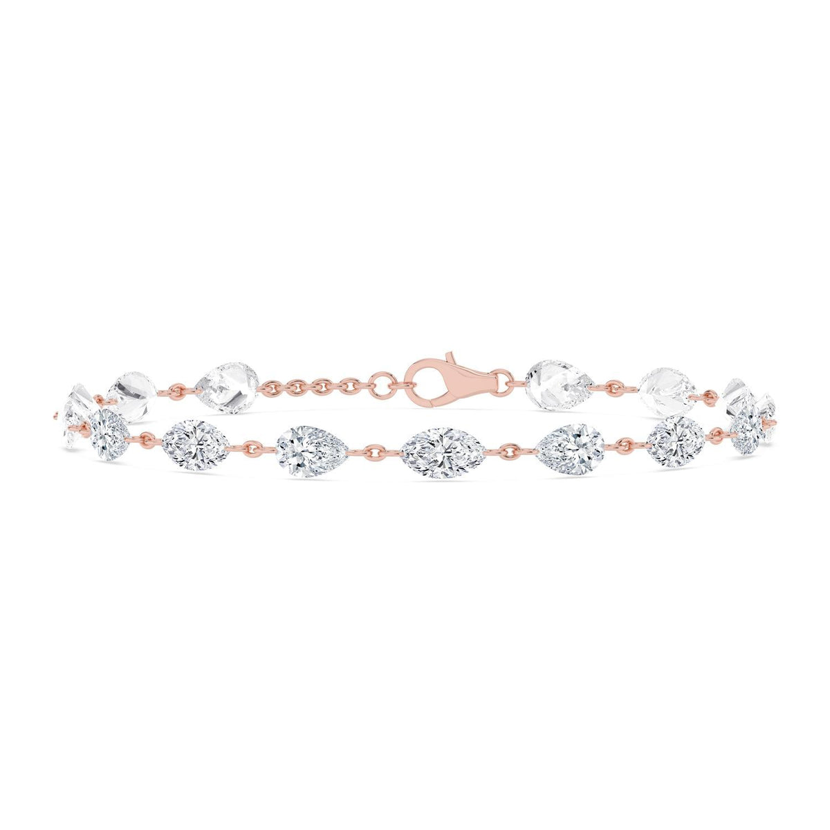 Lilian pear and marquise tennis lab grown diamond bracelet in rose gold - view 1