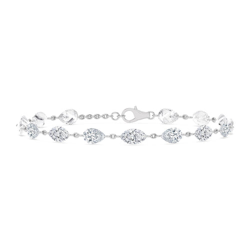 Lilian pear and marquise tennis lab grown diamond bracelet in white gold - view 1