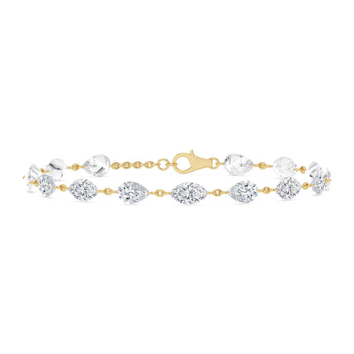 Lilian pear and marquise tennis lab grown diamond bracelet in yellow gold - view 1
