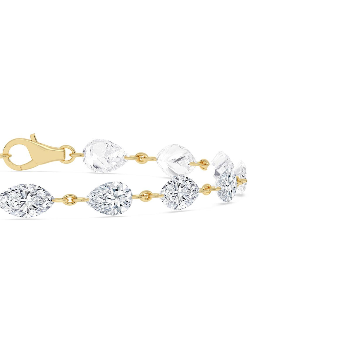 Lilian pear and marquise tennis lab grown diamond bracelet in yellow gold - view 5