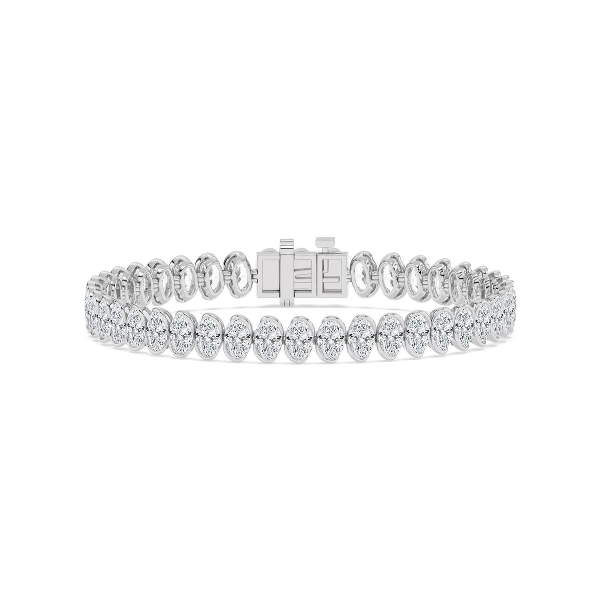 Lilou oval scalloped line lab grown diamond bracelet in white gold - view 1