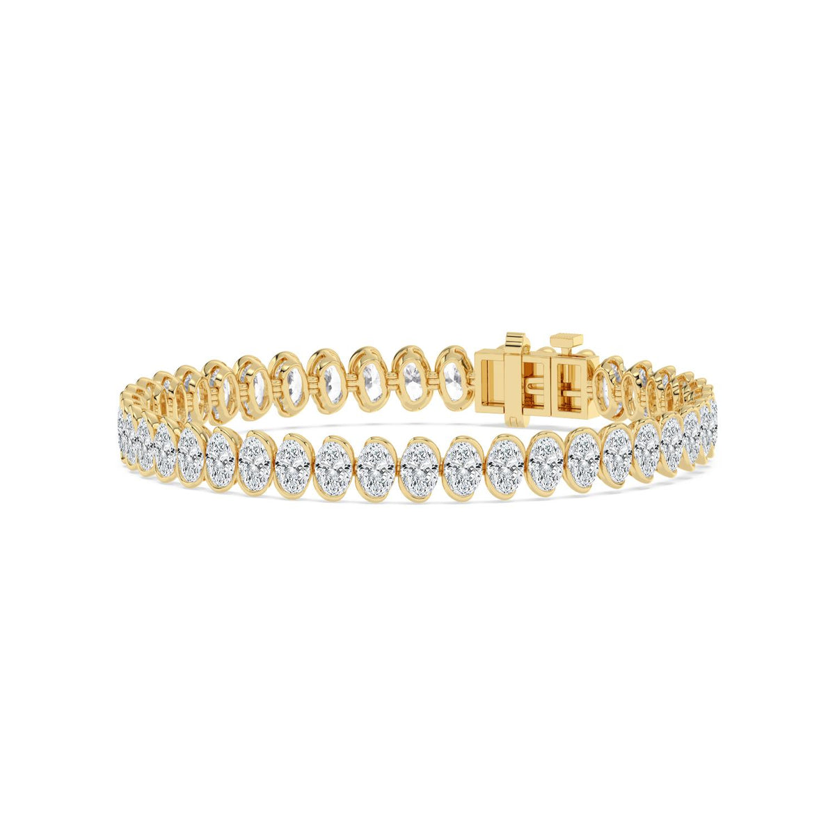 Lilou oval scalloped line lab grown diamond bracelet in yellow gold - view 3