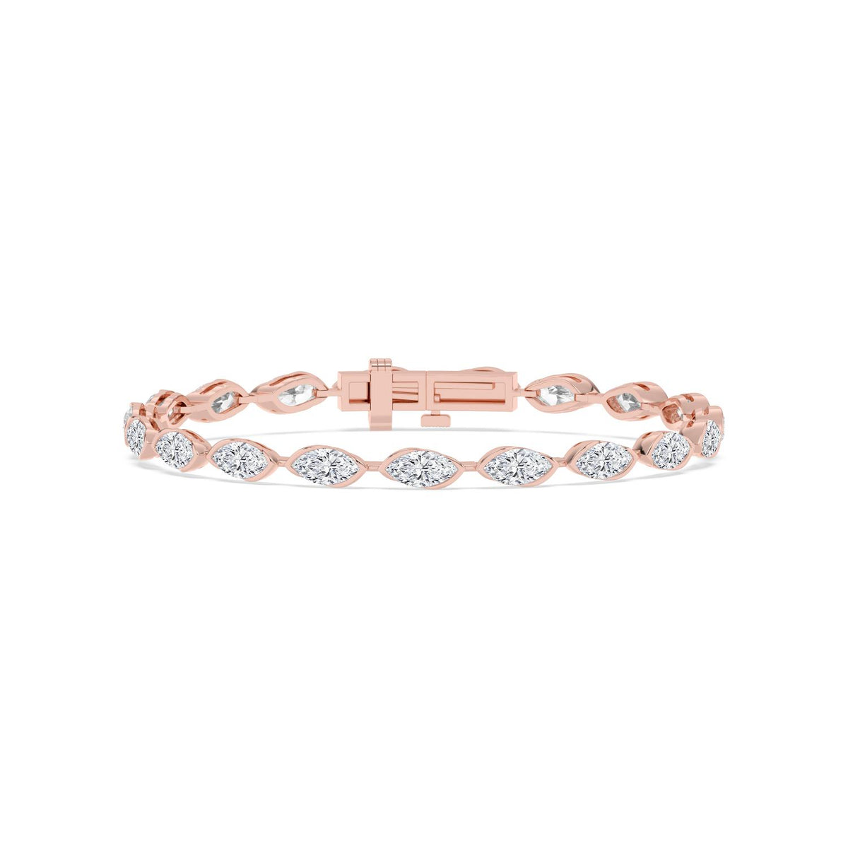 Linnea east-west marquise bezel line lab grown diamond bracelet in rose gold - view 1