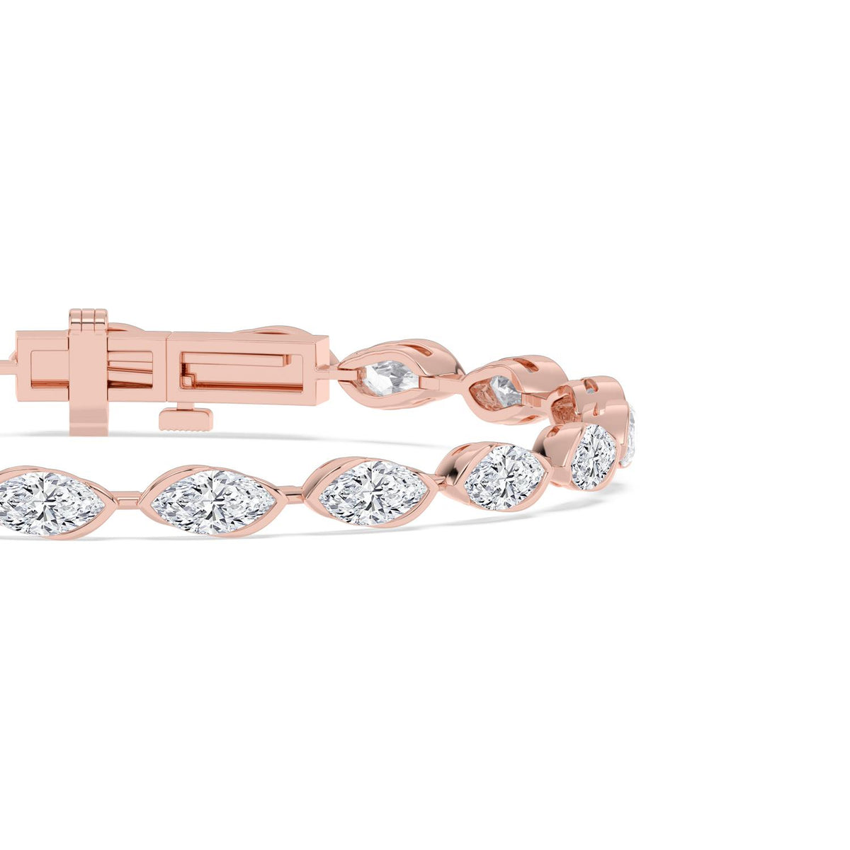Linnea east-west marquise bezel line lab grown diamond bracelet in rose gold - view 5