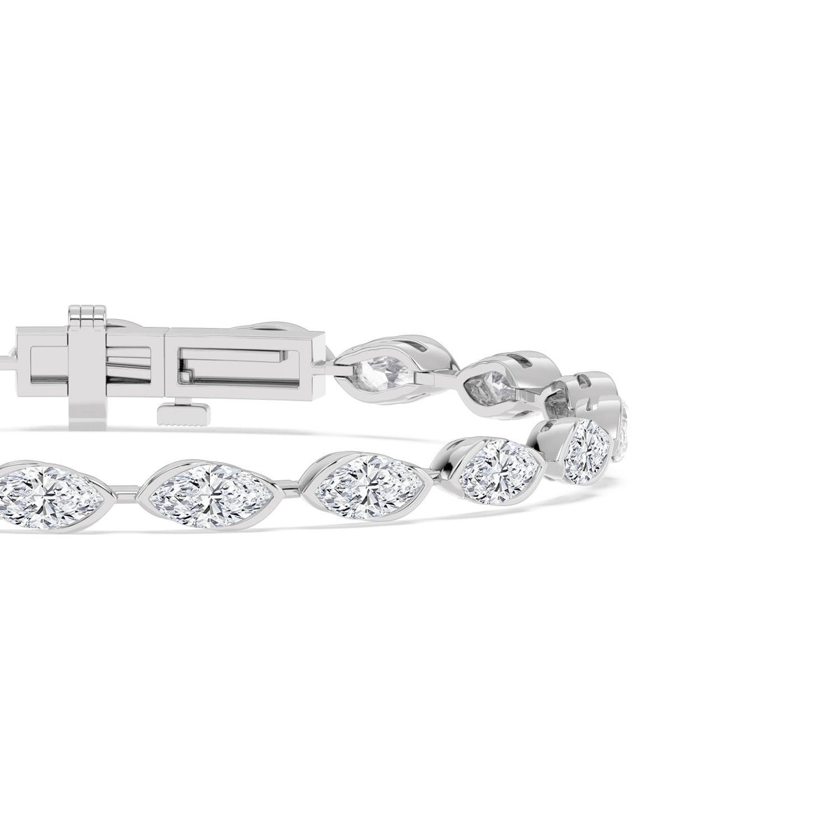 Linnea east-west marquise bezel line lab grown diamond bracelet in white gold - view 5