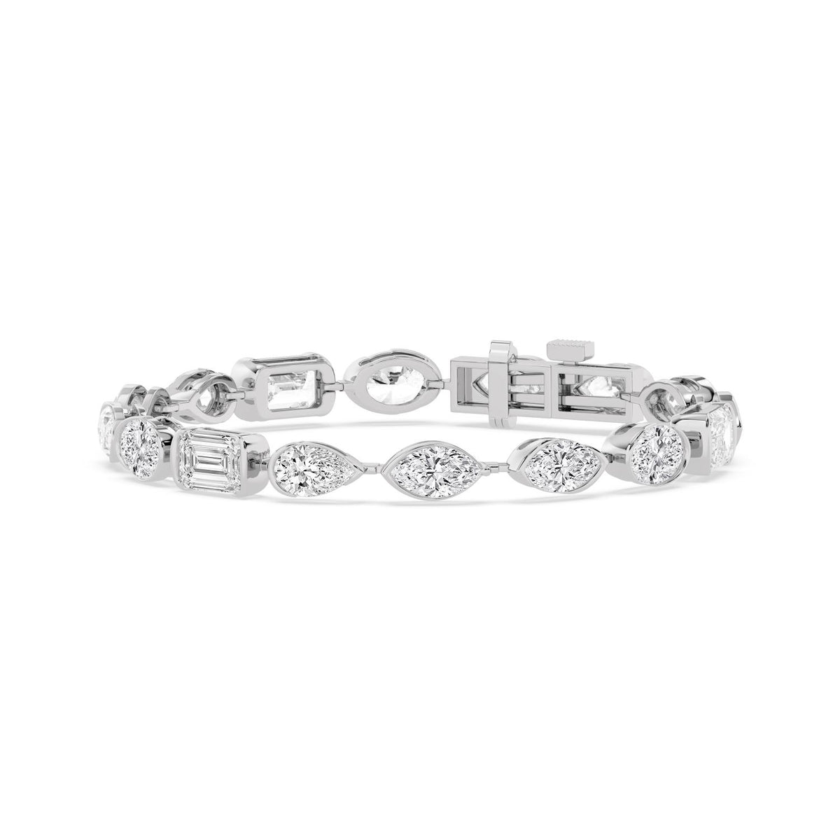 Liv mixed shape statement line lab grown diamond bracelet in white gold - view 3