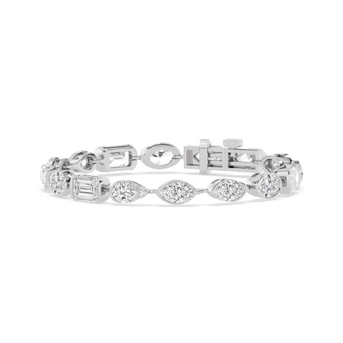Liv mixed shape statement line lab grown diamond bracelet in white gold - view 3